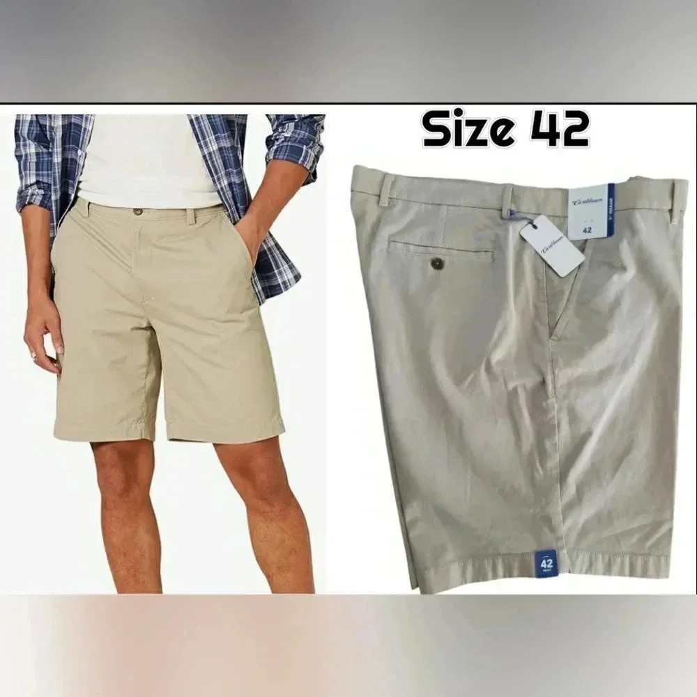 Chino Shorts Men 42 Classic Cotton Flat Front Casual Career Work Play New